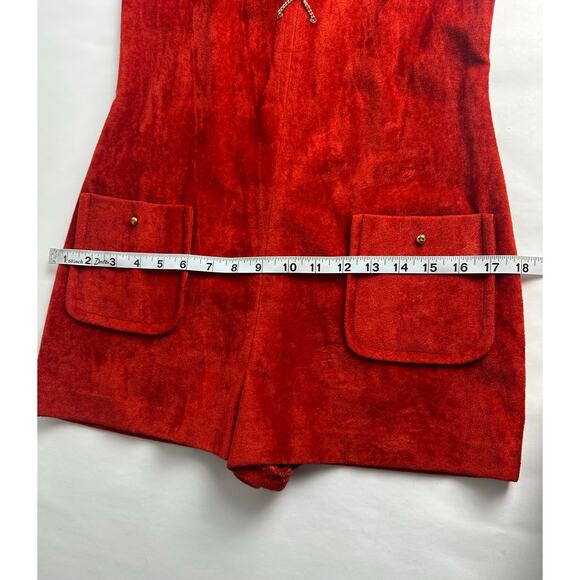 Vintage 60s Mod Go Go Red Orange Suede Romper Playsuit Size Small Medium - Picture 10 of 16